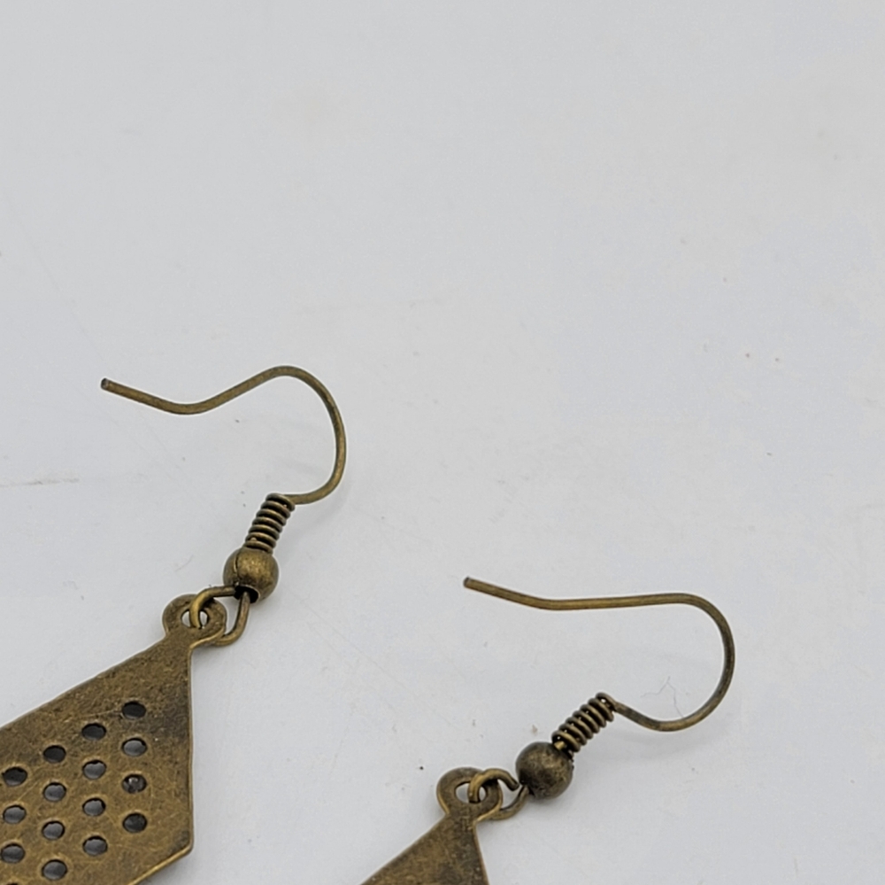 Handmade Czech Glass Beaded Brass Chandelier Earrings Vintage, 3.5" - Picture 8 of 9